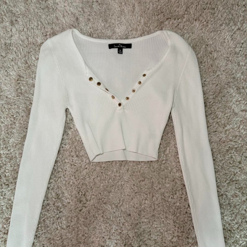 Women's White and Cream Crop-top